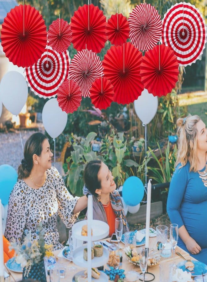 INPLUSTOP Hanging Paper Fans Set 12PCS Red Party Decorations Round Fan Wall Decor Paper Garlands Flower Decorative for Birthday Festival Party Wedding Graduation Events Accessories - Image 2